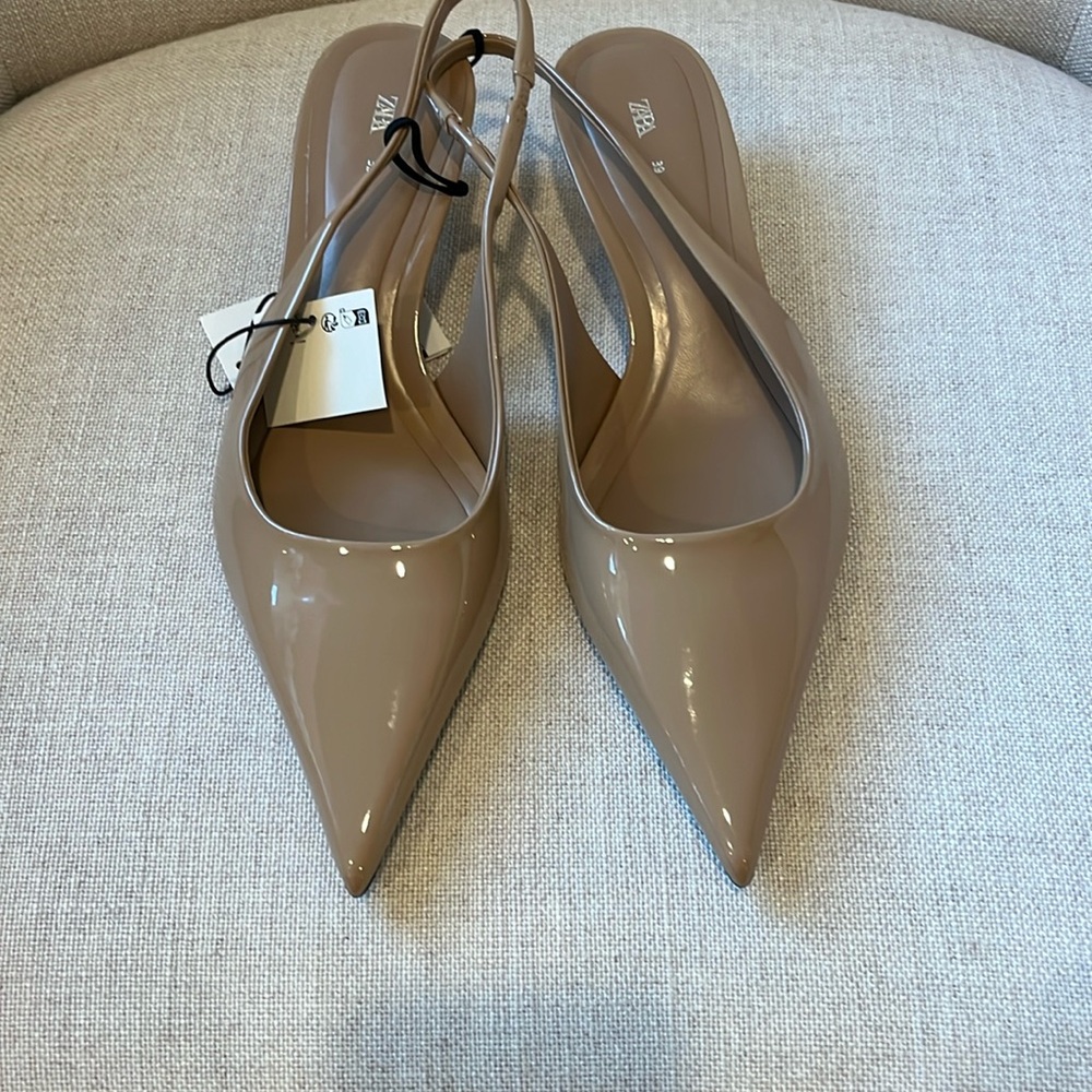 Never worn Zara tan sling back kitten heel